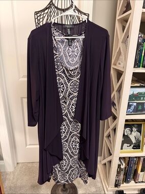 R&M Richards Purple Drape Overlay with Navy & White Printed Slip